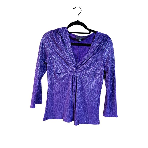 Metallic Purple My Collection Petite PS Long Sleeve Top With Front Twist Detail - Picture 1 of 3
